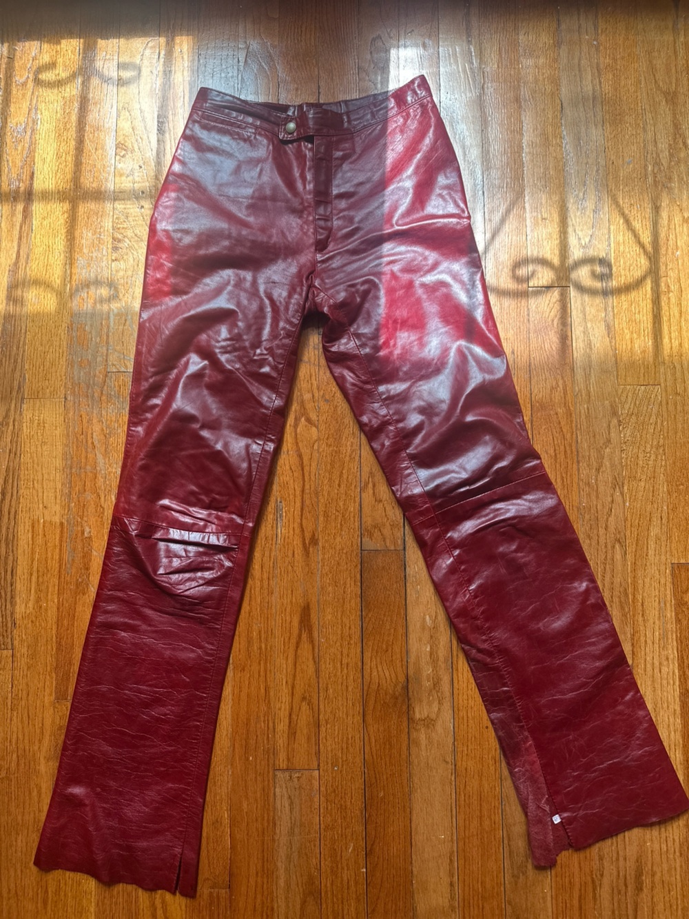 Leather Y2K Women's Straight-Leg Pants in Burgundy Red